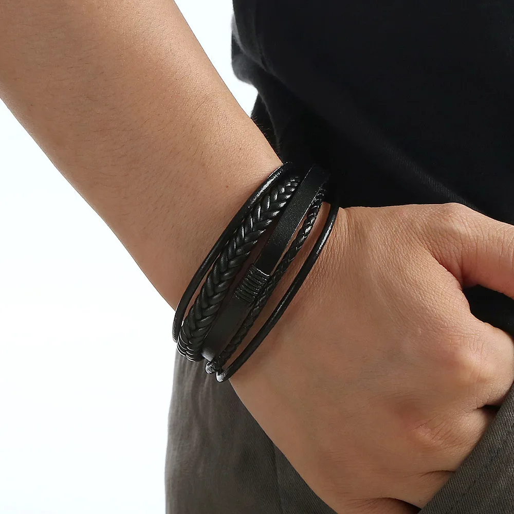 Men Genuine Leather Bracelets Multilayer Braided Rope Bracelets for Man Jewelry Bracelet Homme thumbnail 5