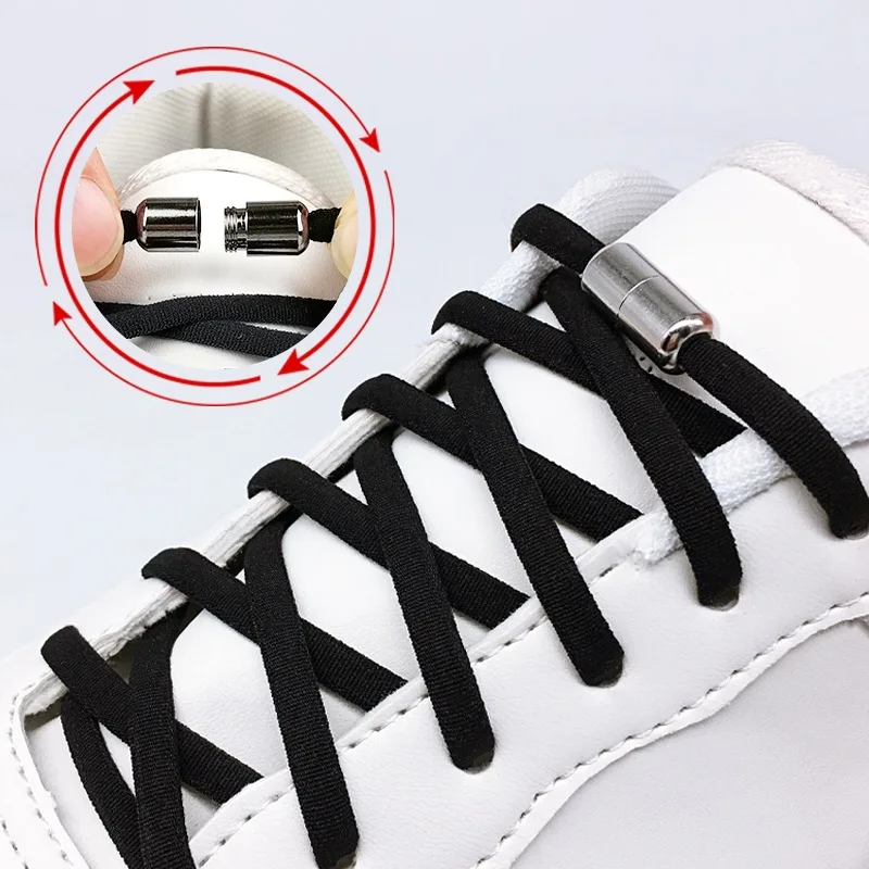 Elastic No Tie Shoelaces Semicircle Shoe Laces For Kids and Adult Sneakers Shoelace Quick Lazy Metal Lock Strings Rope Round thumbnail 2