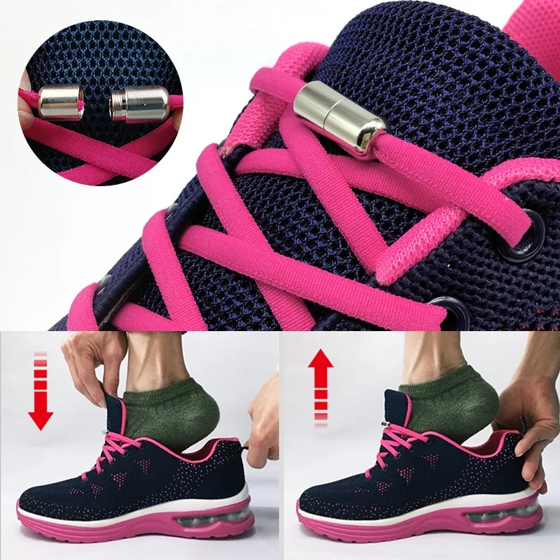 Elastic No Tie Shoelaces Semicircle Shoe Laces For Kids and Adult Sneakers Shoelace Quick Lazy Metal Lock Strings Rope Round thumbnail 3