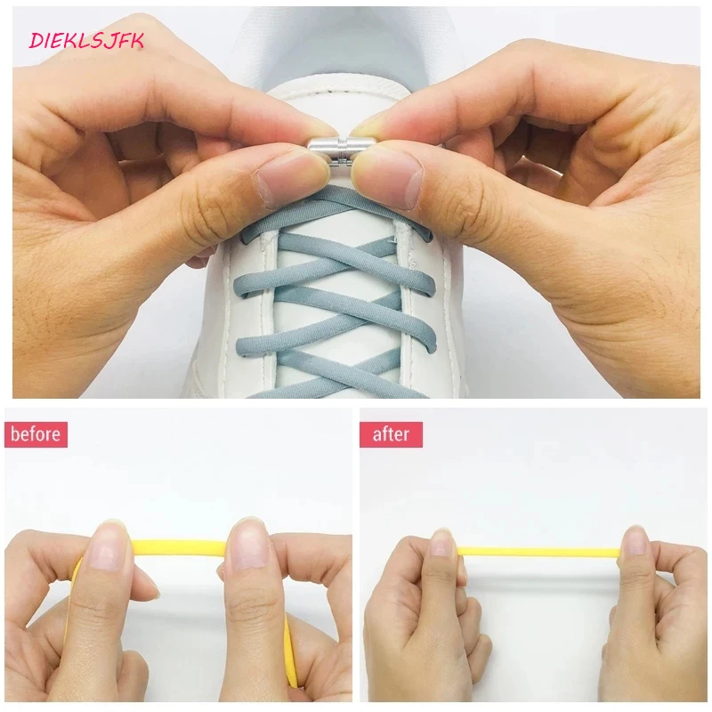 Elastic No Tie Shoelaces Semicircle Shoe Laces For Kids and Adult Sneakers Shoelace Quick Lazy Metal Lock Strings Rope Round thumbnail 6