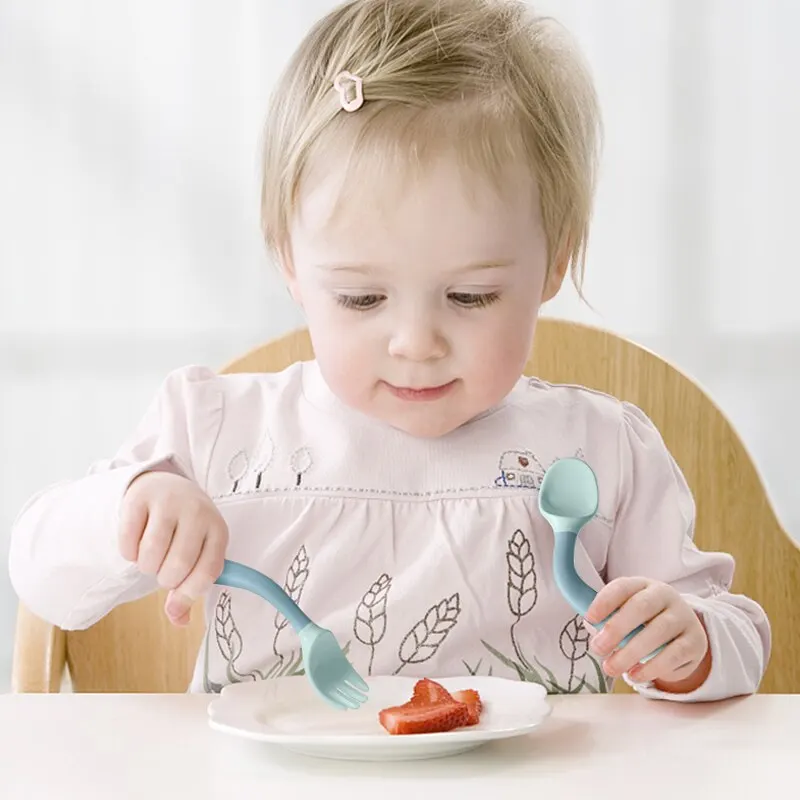 Baby Self Feeding Spoon Set 2Pcs, 360 Twist Anti-Drop Silicone Training Spoon + Fork for 6-24 Month Toddler BPA Free thumbnail 5
