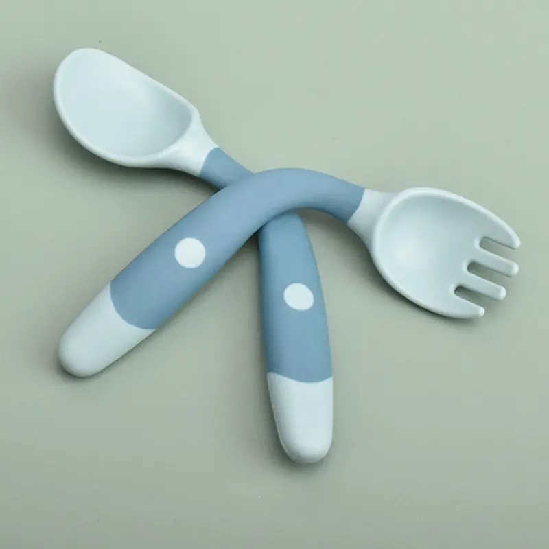 Baby Self Feeding Spoon Set 2Pcs, 360 Twist Anti-Drop Silicone Training Spoon + Fork for 6-24 Month Toddler BPA Free thumbnail 4