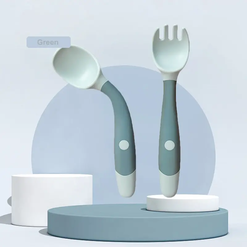Baby Self Feeding Spoon Set 2Pcs, 360 Twist Anti-Drop Silicone Training Spoon + Fork for 6-24 Month Toddler BPA Free thumbnail 2