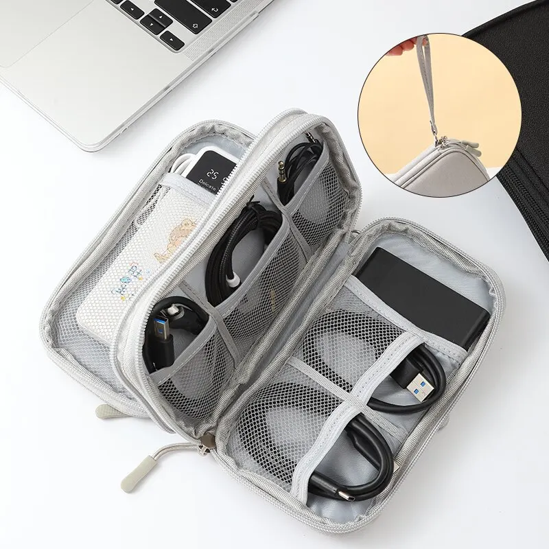 1pc Pink/Grey/Black/Navy Travel Portable Digital Product Storage Bag USB Data Cable Organizer Headset Charging Treasure Box Bag thumbnail 3