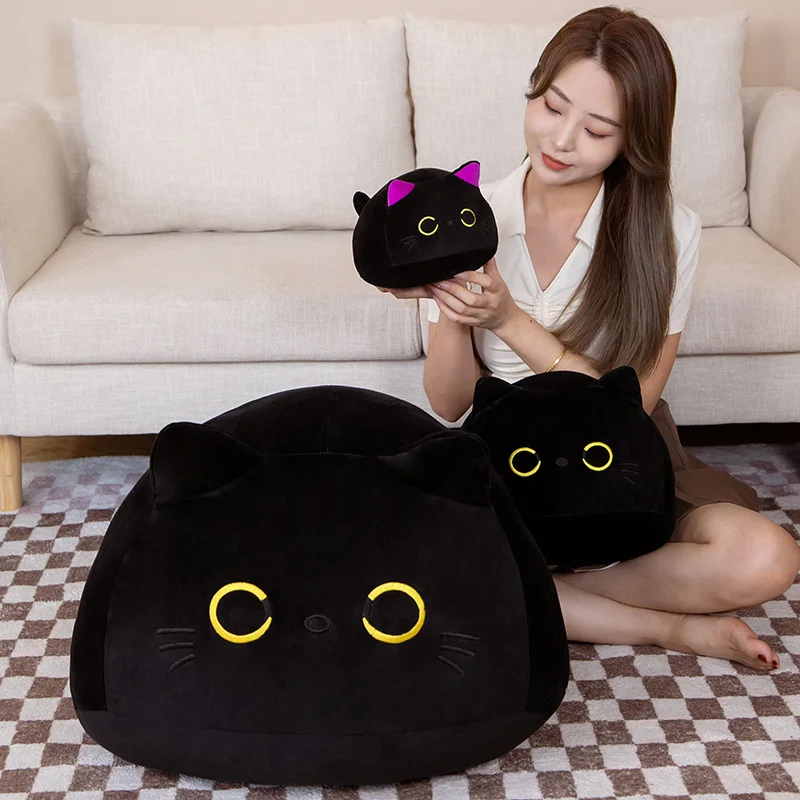 7/11/20CM Kawaii Small Cuddly Black Cat Plush Doll Cartoon Stuffed Round Ball Cat Plushie Girl's Bag Keychain Pendant Toys thumbnail 3