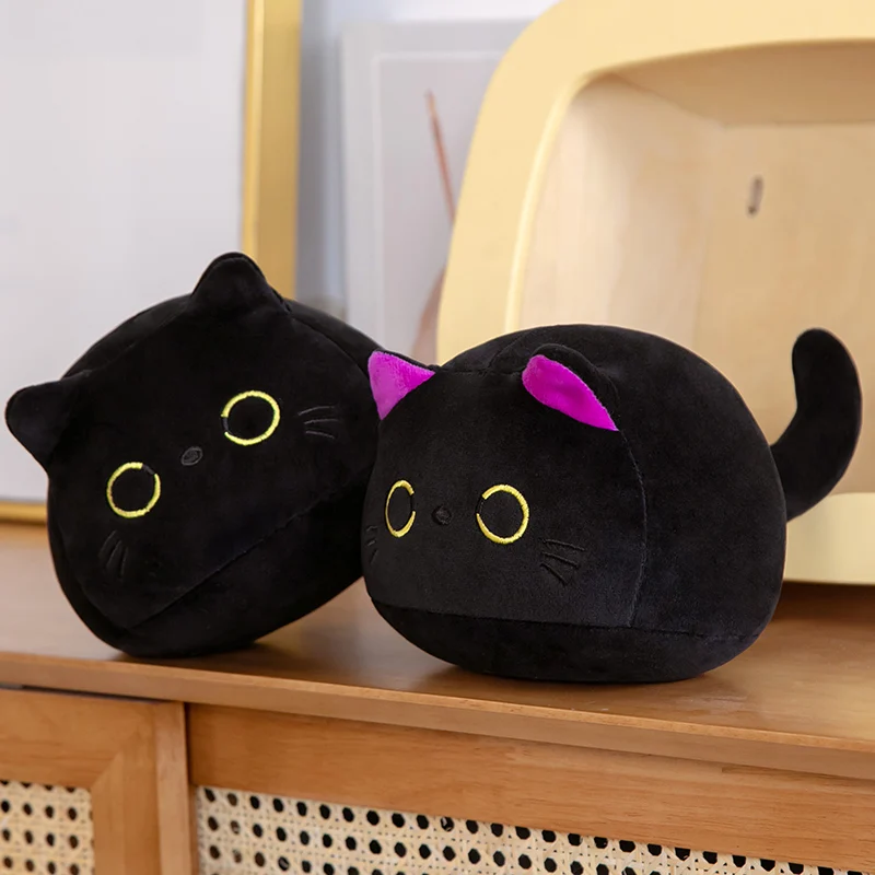 7/11/20CM Kawaii Small Cuddly Black Cat Plush Doll Cartoon Stuffed Round Ball Cat Plushie Girl's Bag Keychain Pendant Toys thumbnail 2