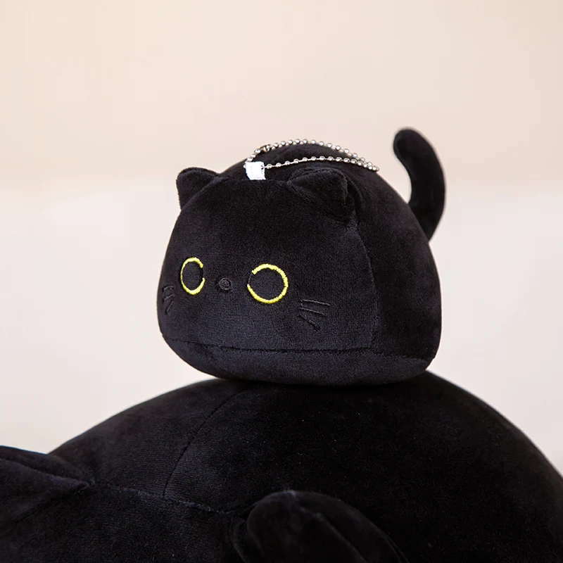 7/11/20CM Kawaii Small Cuddly Black Cat Plush Doll Cartoon Stuffed Round Ball Cat Plushie Girl's Bag Keychain Pendant Toys thumbnail 5