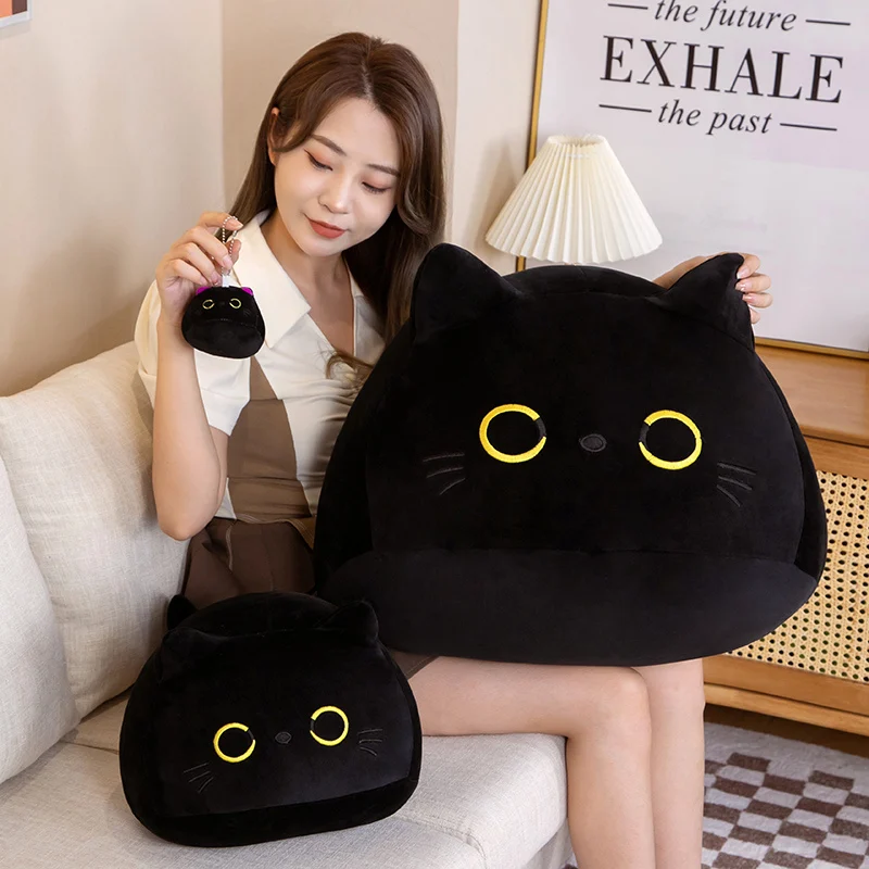 7/11/20CM Kawaii Small Cuddly Black Cat Plush Doll Cartoon Stuffed Round Ball Cat Plushie Girl's Bag Keychain Pendant Toys thumbnail 4