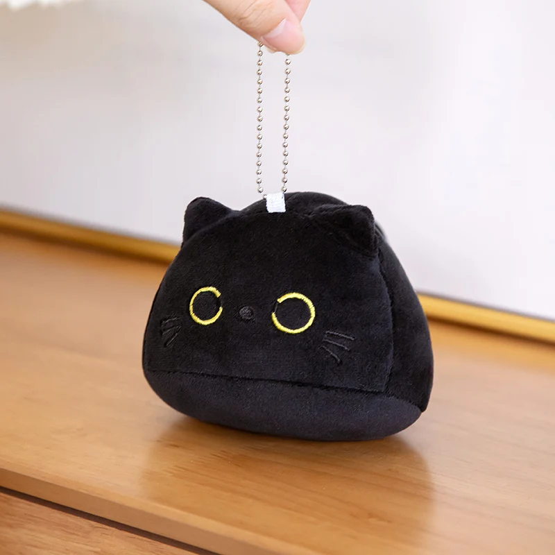 7/11/20CM Kawaii Small Cuddly Black Cat Plush Doll Cartoon Stuffed Round Ball Cat Plushie Girl's Bag Keychain Pendant Toys thumbnail 6