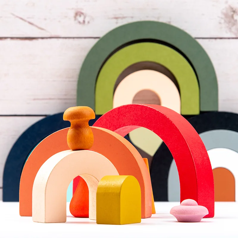Baby Montessori Rainbow Building Blocks Wooden Toy DIY Stacking Balance Game Educational Color Cognitive Blocks Children Toys thumbnail 2