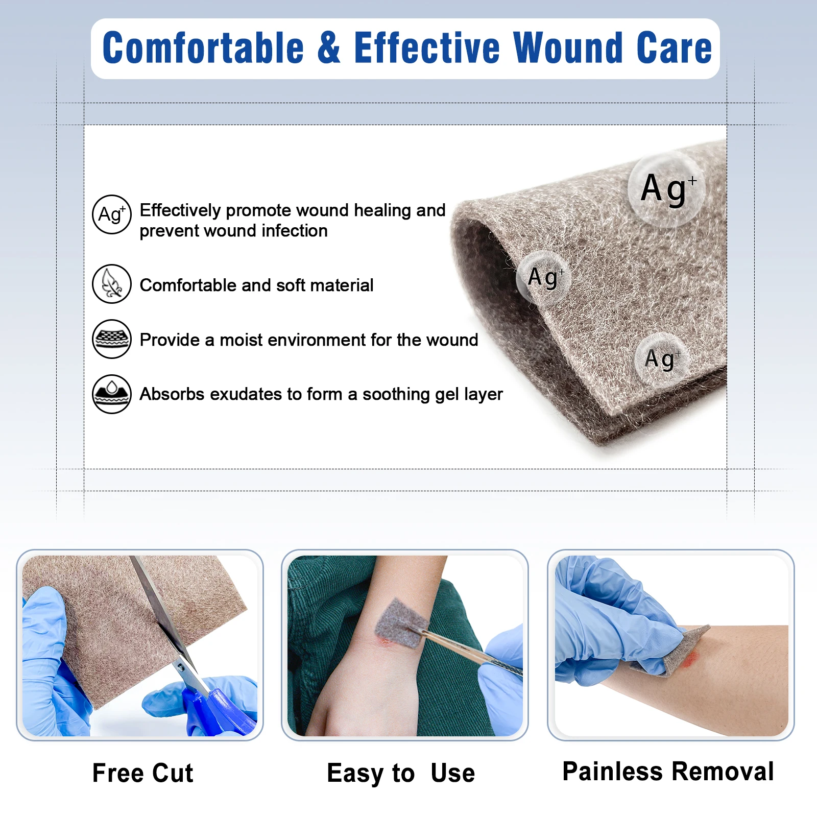 5/10pcs 2“/3“/4”" Silver Calcium Ag Alginate Wound Dressing Soft and Absorbent Dressing Gauze for Wound Care thumbnail 5