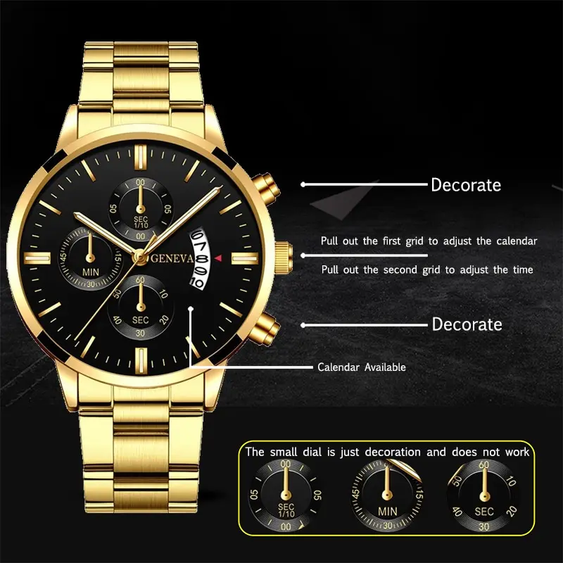 2023 Fashion Men Gold Stainless Steel Watch Luxury Calendar Quartz Wrist Watch Mens Business Watches for Man Clock Reloj Hombre thumbnail 2