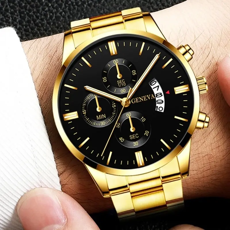2023 Fashion Men Gold Stainless Steel Watch Luxury Calendar Quartz Wrist Watch Mens Business Watches for Man Clock Reloj Hombre thumbnail 6