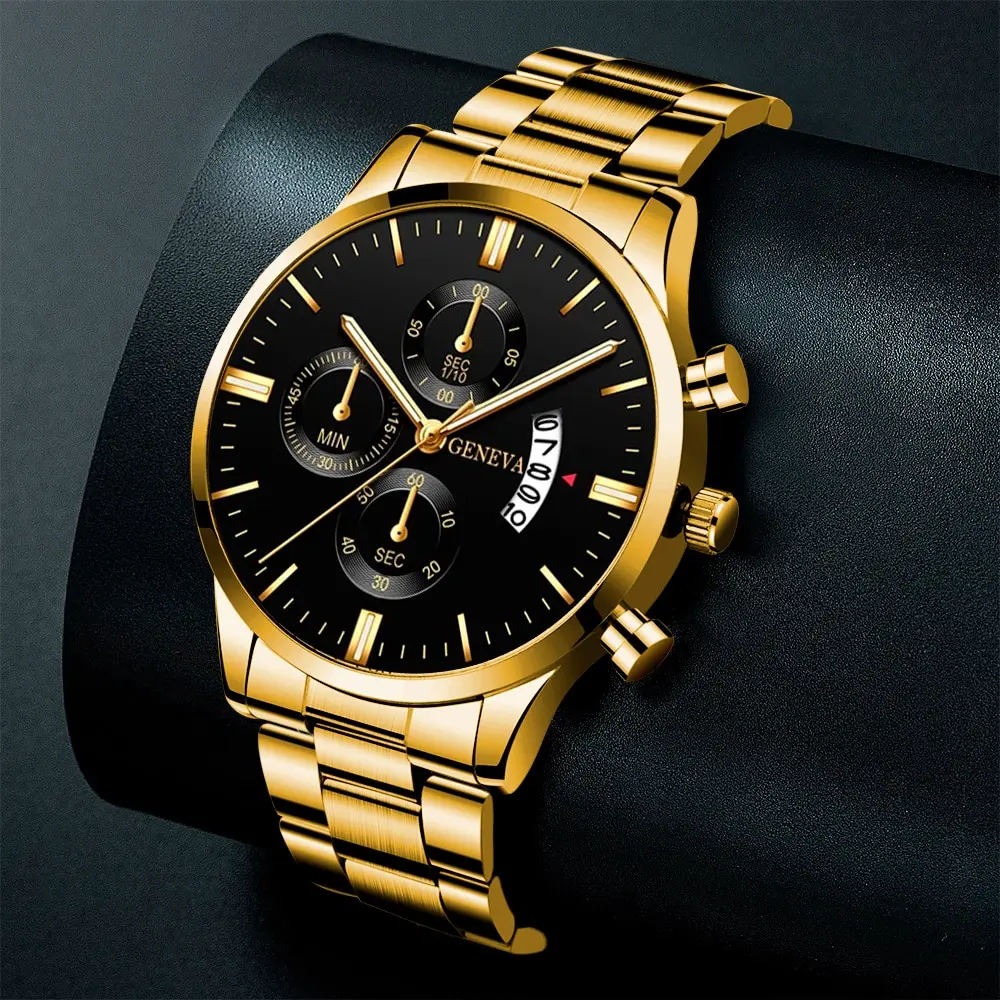 2023 Fashion Men Gold Stainless Steel Watch Luxury Calendar Quartz Wrist Watch Mens Business Watches for Man Clock Reloj Hombre thumbnail 4