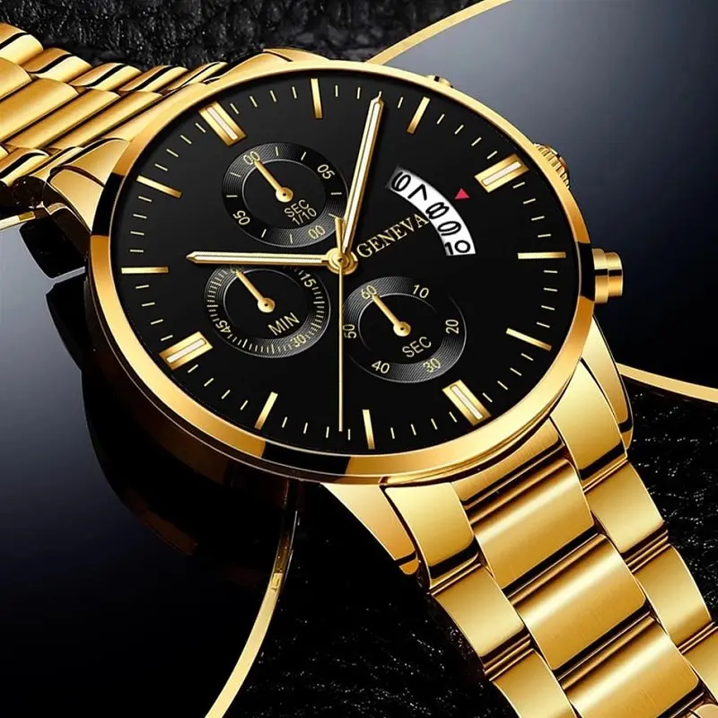 2023 Fashion Men Gold Stainless Steel Watch Luxury Calendar Quartz Wrist Watch Mens Business Watches for Man Clock Reloj Hombre thumbnail 3