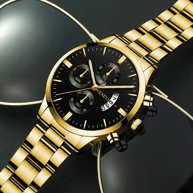 2023 Fashion Men Gold Stainless Steel Watch Luxury Calendar Quartz Wrist Watch Mens Business Watches for Man Clock Reloj Hombre thumbnail 5