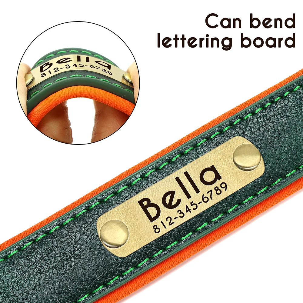 Customized PU Leather Nameplate Dog Collar Soft Padded Dogs Collars Free Engraving Name for Small Medium Large Dogs Adjustable thumbnail 4