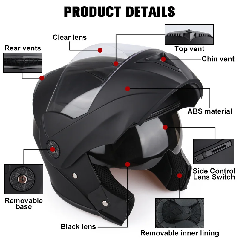Uchoose Cross Section Helmet Double Lens DOT Certification Safety Motorcycle Helmet Modular Flip Helm Unisex Helmet With Visor thumbnail 5
