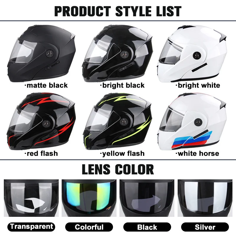Uchoose Cross Section Helmet Double Lens DOT Certification Safety Motorcycle Helmet Modular Flip Helm Unisex Helmet With Visor thumbnail 4