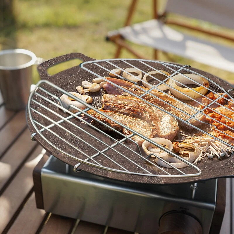 Outdoor Barbecue Net Steam Rack Stainless Steel Camping Barbecue Frying Pan Barbecue Meat Drain Anti Scorching Grill thumbnail 2