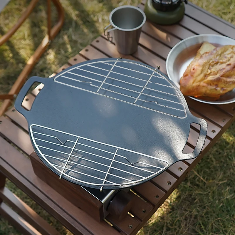 Outdoor Barbecue Net Steam Rack Stainless Steel Camping Barbecue Frying Pan Barbecue Meat Drain Anti Scorching Grill thumbnail 4