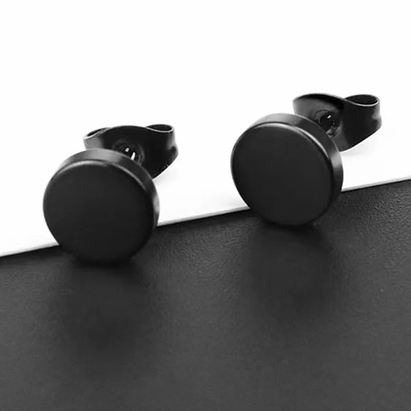 1 Pairs Punk Stainless Steel Stud Earrings Black Earrings Set For Men Women Vintage Hip Hop Piercing Ear Jewelry Accessories thumbnail 3
