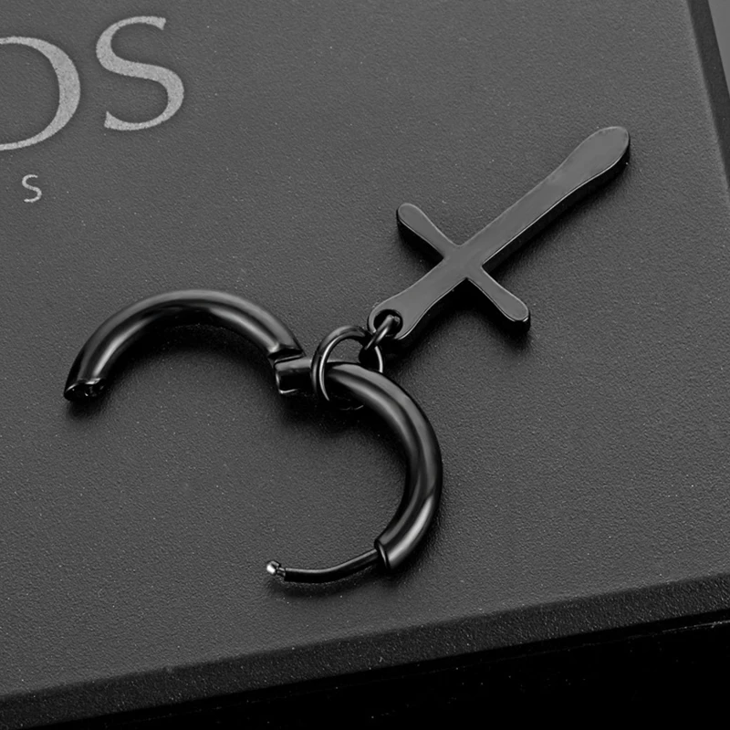 1 Pairs Punk Stainless Steel Stud Earrings Black Earrings Set For Men Women Vintage Hip Hop Piercing Ear Jewelry Accessories thumbnail 5