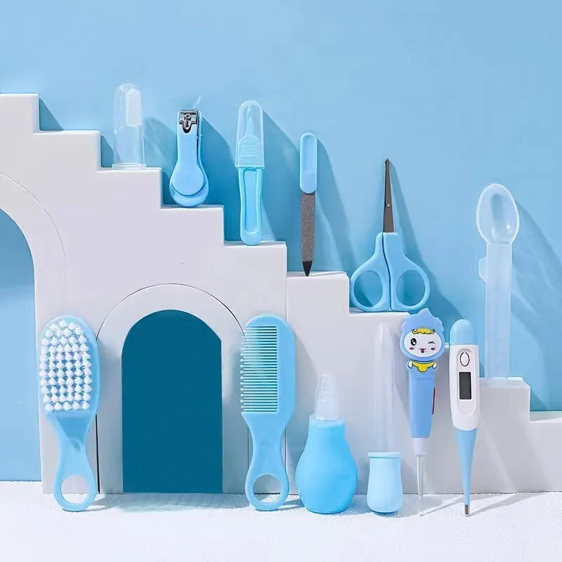 12 PCs Baby Care Kit Kids Hair Nail Healthcare Thermometer Grooming Brush Kit Clipper Scissors Kid Toiletries thumbnail 6