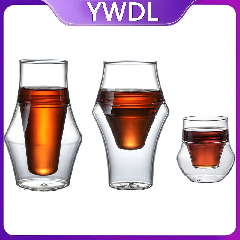 120/250/335ml Double-layer Glass Cup Hanging Ear Espresso Coffee Cup Anti-scalding Milk Brandy Wine Teacup Clear Mug Set 1/2pcs