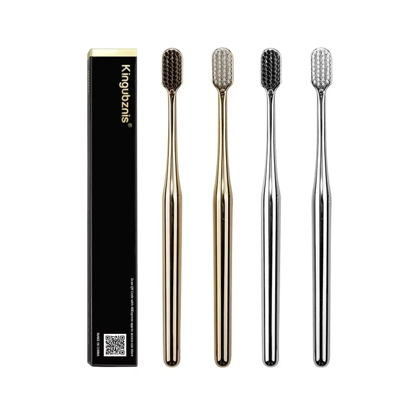 Kingubznis Gold Toothbrush Luxury Gold Silver Teeth Brush Men Women Adult Toothbrushes Brand New Electroplated Dental Brushes