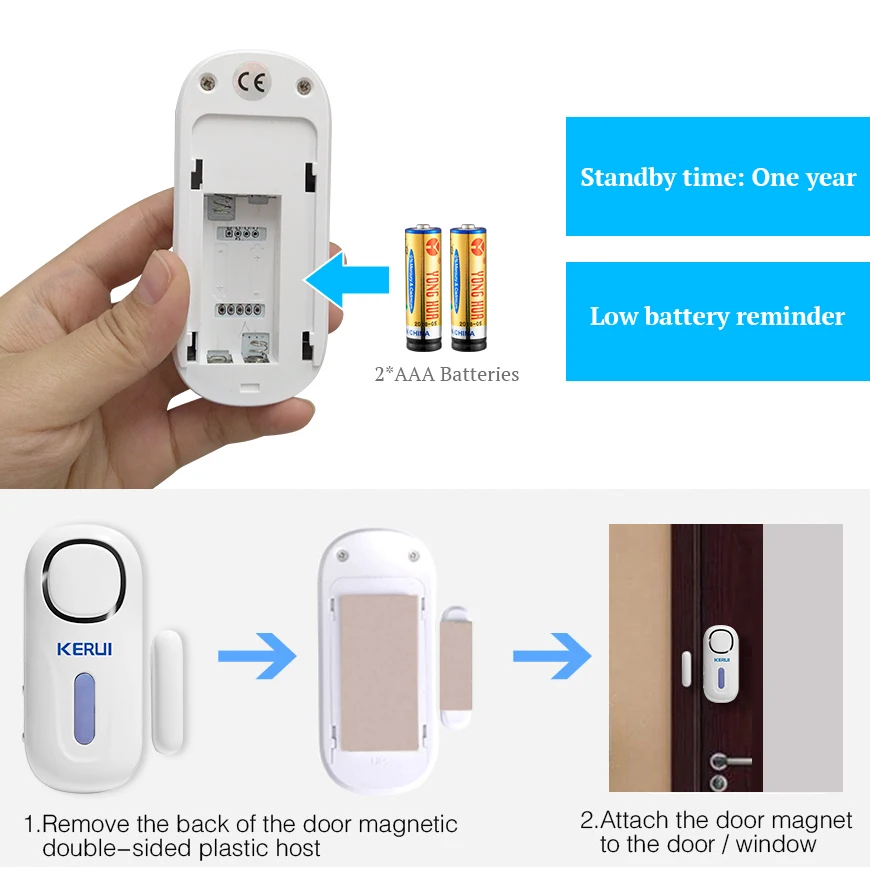KERUI 120DB Wireless Door/Window Entry Security Burglar Sensor Alarm PIR Magnetic Smart Home Garage System Remote Control Led thumbnail 6
