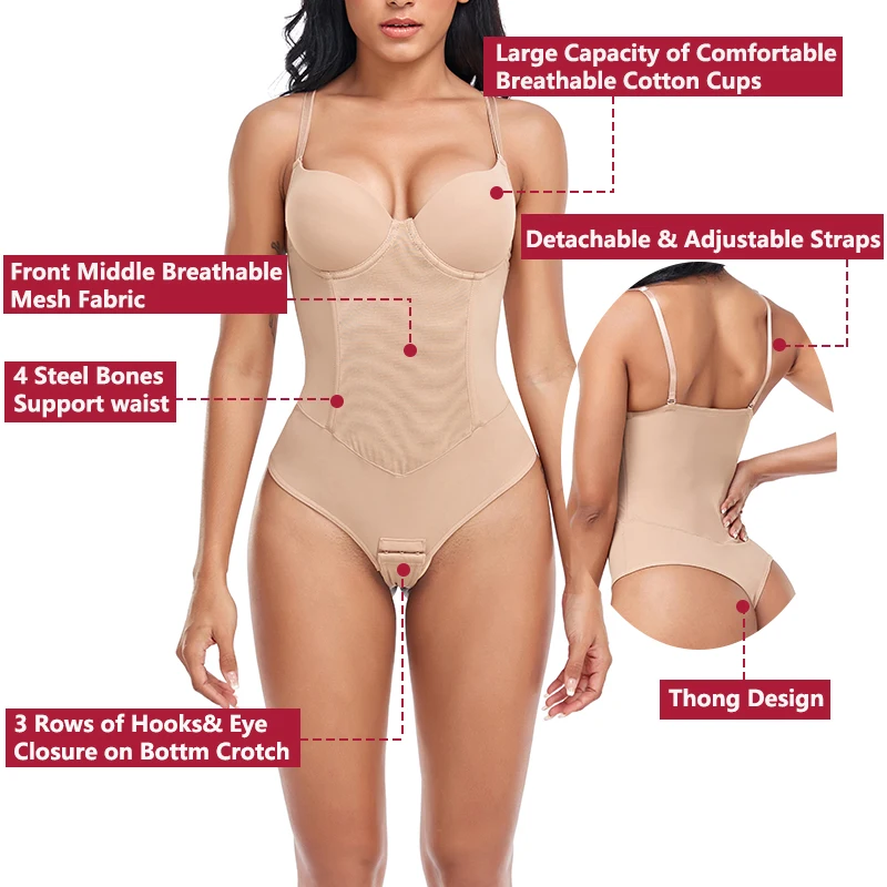 Thongs Bodysuit Shapewear Women Full Body Shaper Waist Trainer Steel Bones Tummy Control Underwear Flat Belly Underbust Corset thumbnail 2