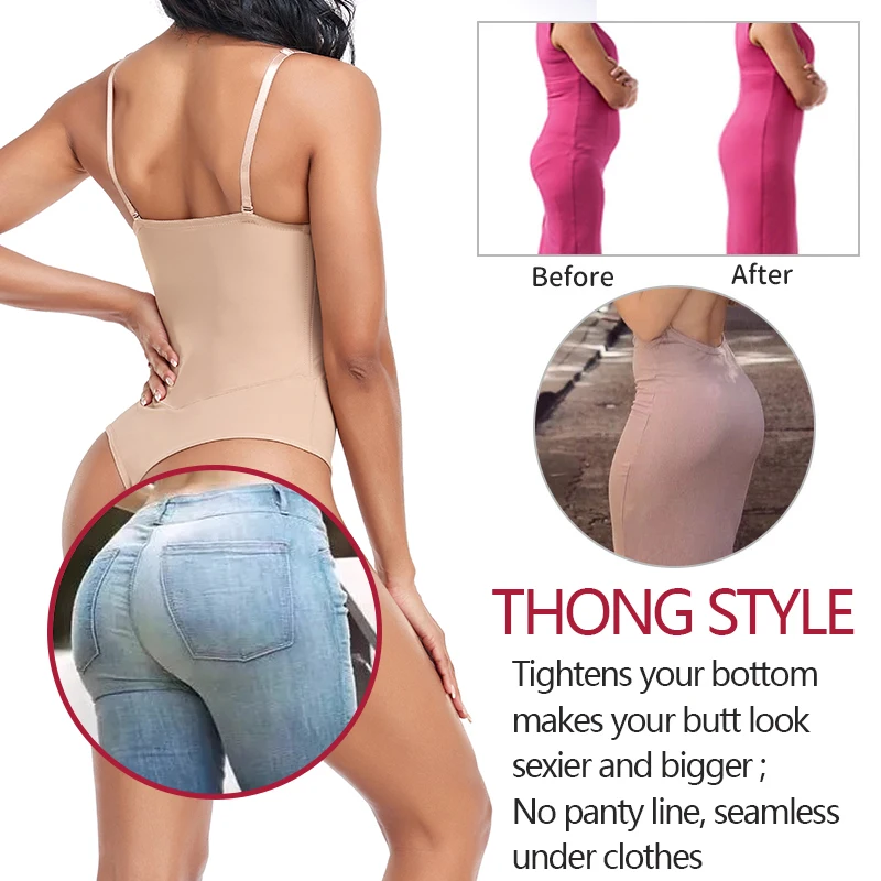 Thongs Bodysuit Shapewear Women Full Body Shaper Waist Trainer Steel Bones Tummy Control Underwear Flat Belly Underbust Corset thumbnail 5