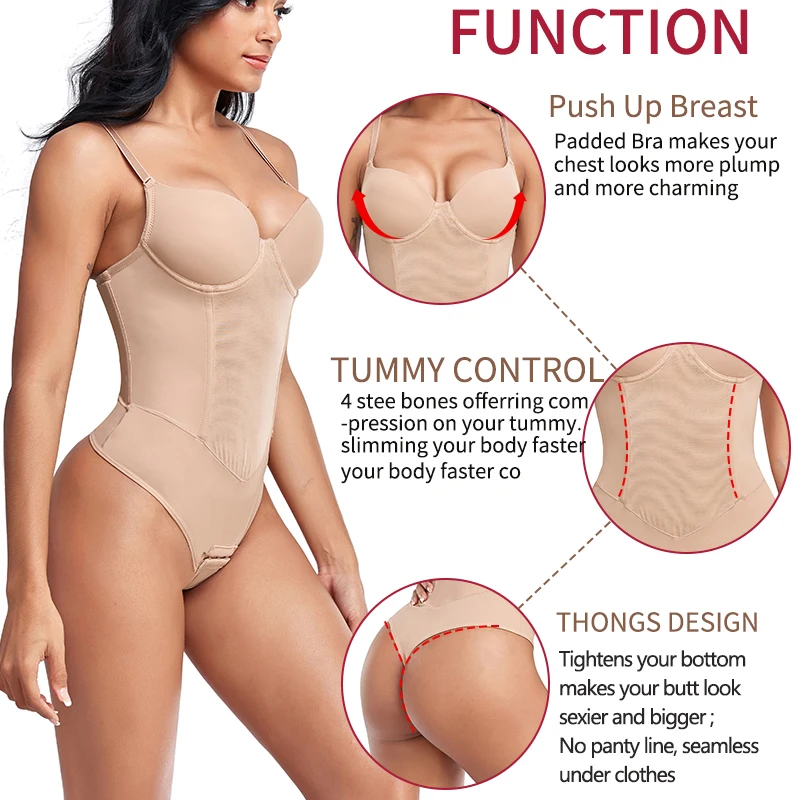 Thongs Bodysuit Shapewear Women Full Body Shaper Waist Trainer Steel Bones Tummy Control Underwear Flat Belly Underbust Corset thumbnail 3