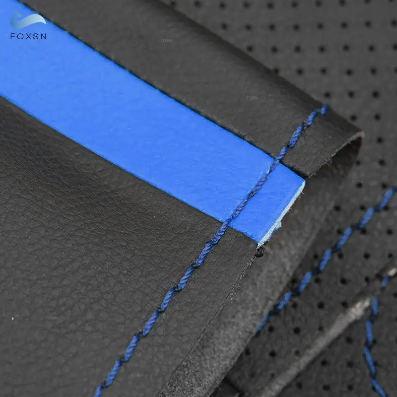 For VW Golf 4 MK4 Bora 1997-2004 Passat B5 1997-2002 Seat Leon MK1 1998-2004 Car Steering Wheel Leather Cover Trim blue strip thumbnail 3