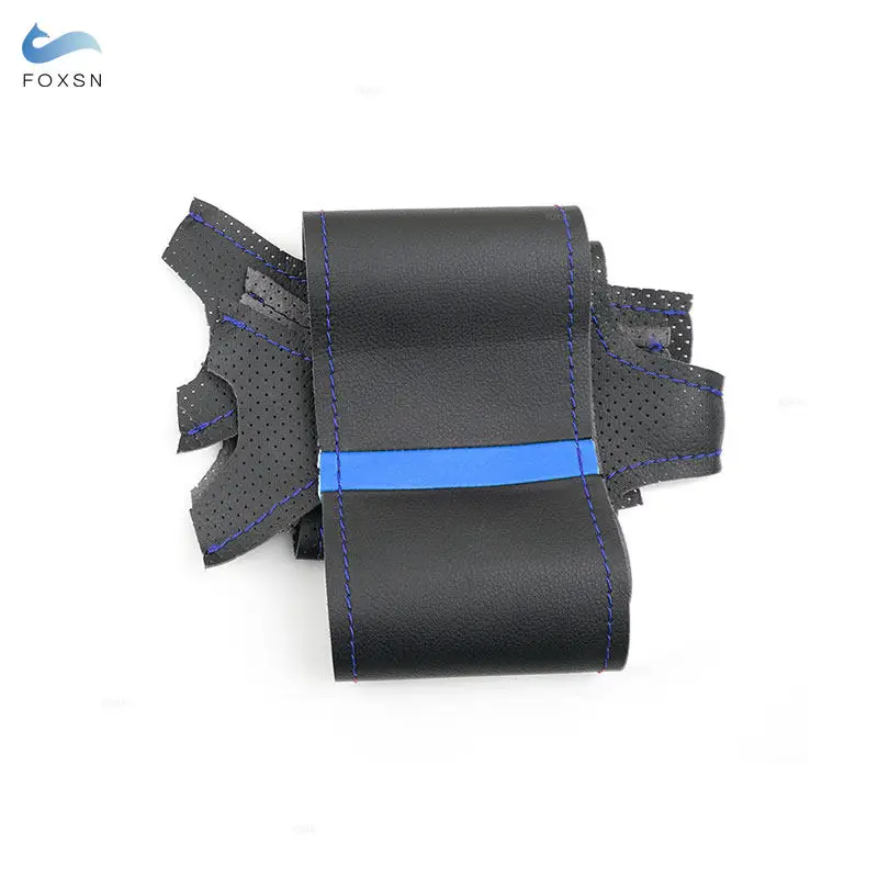 For VW Golf 4 MK4 Bora 1997-2004 Passat B5 1997-2002 Seat Leon MK1 1998-2004 Car Steering Wheel Leather Cover Trim blue strip thumbnail 2