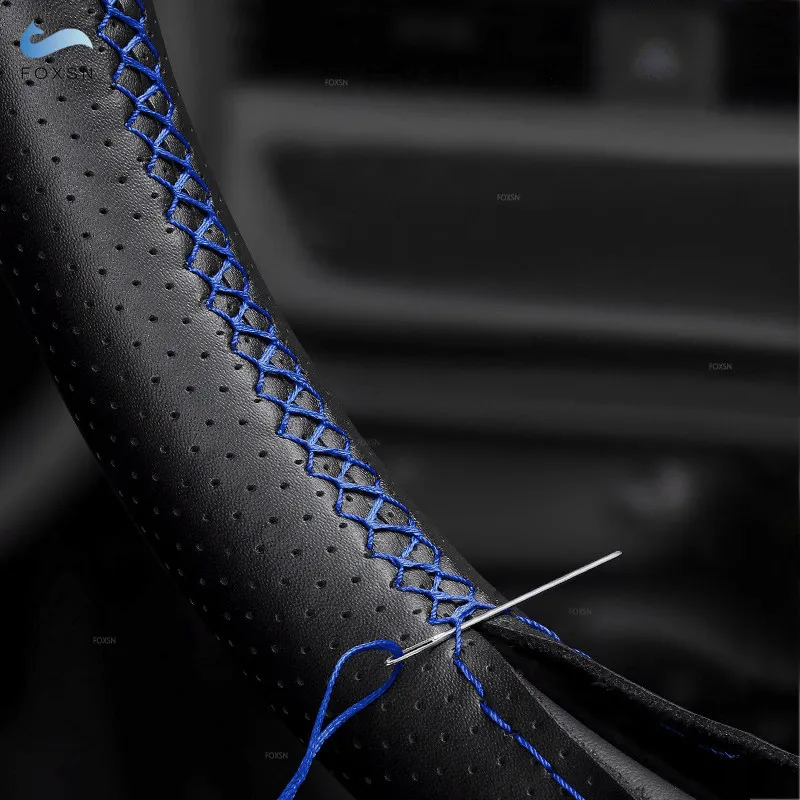 For VW Golf 4 MK4 Bora 1997-2004 Passat B5 1997-2002 Seat Leon MK1 1998-2004 Car Steering Wheel Leather Cover Trim blue strip thumbnail 5