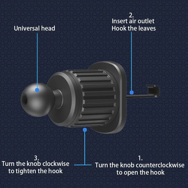 SEAMETAL Universal Car Air Vent Clip Mount 17mm Ball Head Base Spiral Hook for Car Air Outlet Mobile Phone Holder for GPS Stand thumbnail 3