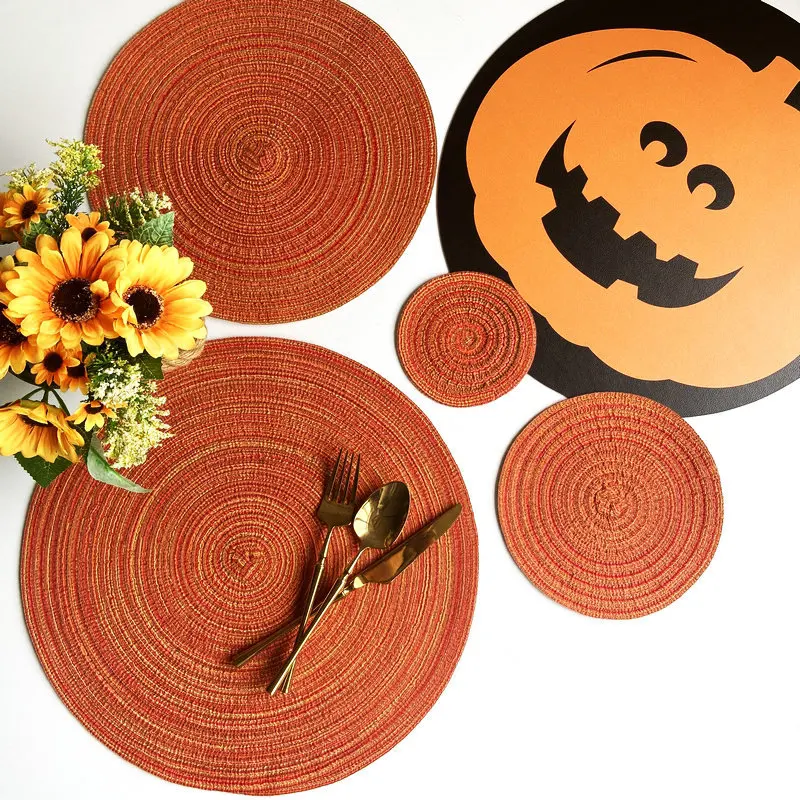 Nordic Style Cotton Yarn Dinner Placemat Round Ramie Woven Cup Mat Heat Insulation Plate Mat Anti-scald Non-Slip Coaster Cup Mat thumbnail 3