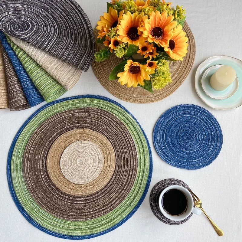 Nordic Style Cotton Yarn Dinner Placemat Round Ramie Woven Cup Mat Heat Insulation Plate Mat Anti-scald Non-Slip Coaster Cup Mat thumbnail 4