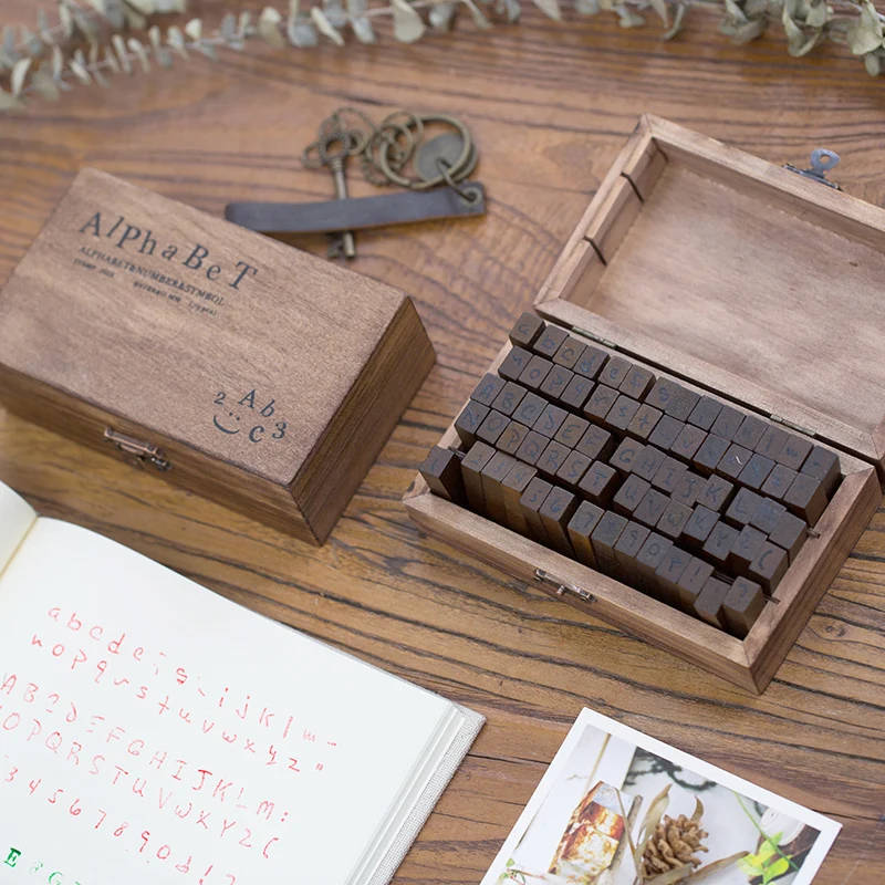 Yoofun 70pcs/box Multiple Vintage Wooden Journal Stamps, Retro shanggu Letters And Numbers Seal DIY Student Stationery Supplies thumbnail 5