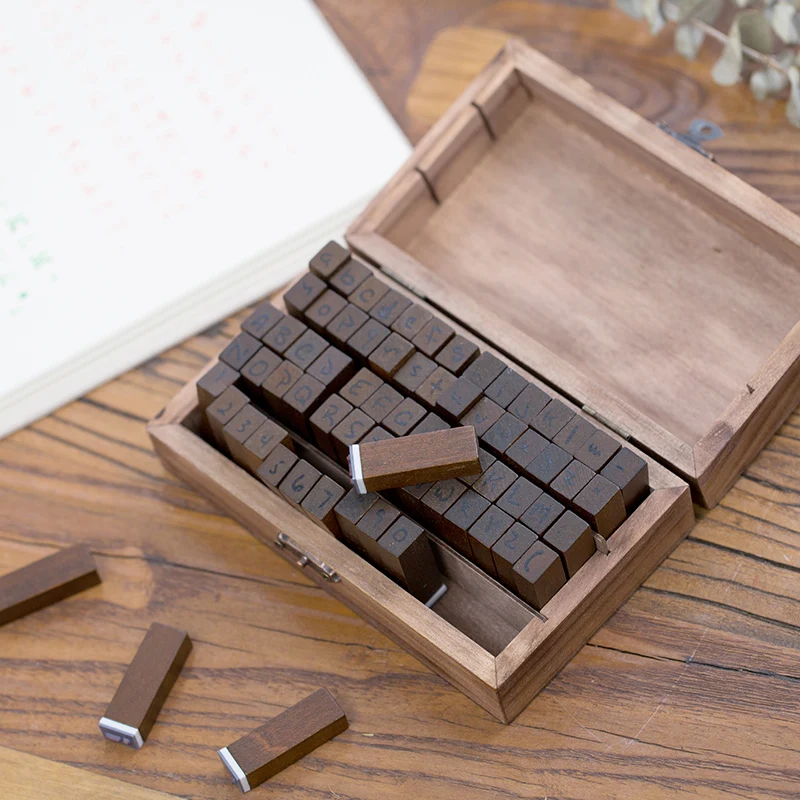 Yoofun 70pcs/box Multiple Vintage Wooden Journal Stamps, Retro shanggu Letters And Numbers Seal DIY Student Stationery Supplies thumbnail 3