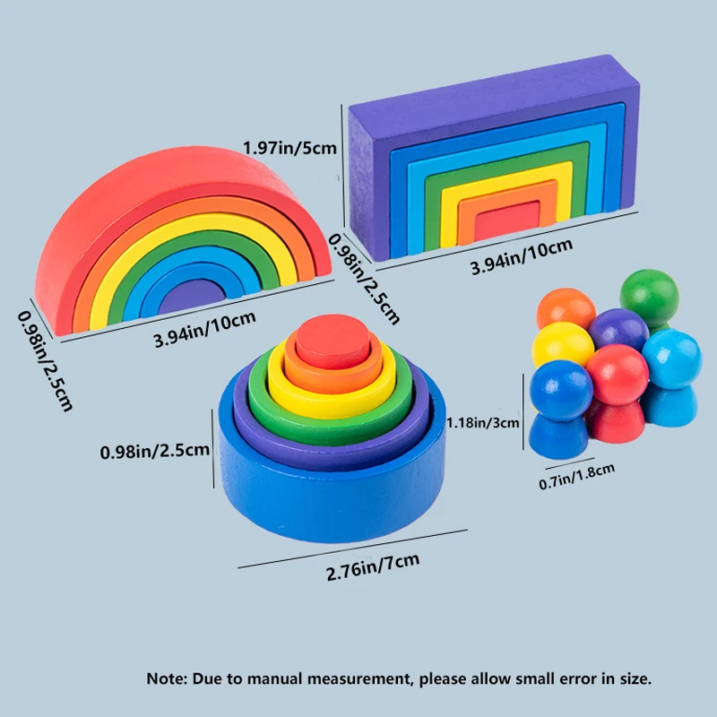 3 In 1 Small Wooden Rainbow Stacker Nesting Puzzle Blocks Stacking Game Preschool Educational Toys For Toddlers Kids thumbnail 2
