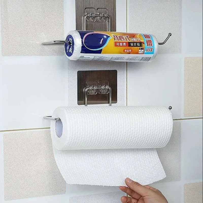 1/2pcs Kitchen Paper Holder Towel Hook Toilet Paper Holder Towel Rack Stand Storage Rack Shelf Tissue Holder Bathroom Organizer thumbnail 2