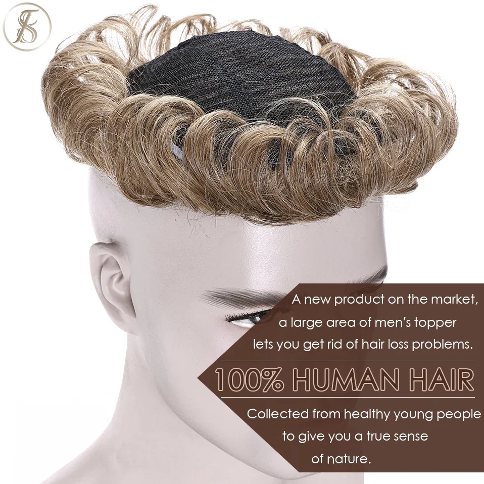 TESS Mens Hair Replacement System 35g Men Toupee 16x19cm Human Hair Wig Men Capillary Prothesis Male Clip In Hair Extensions thumbnail 5