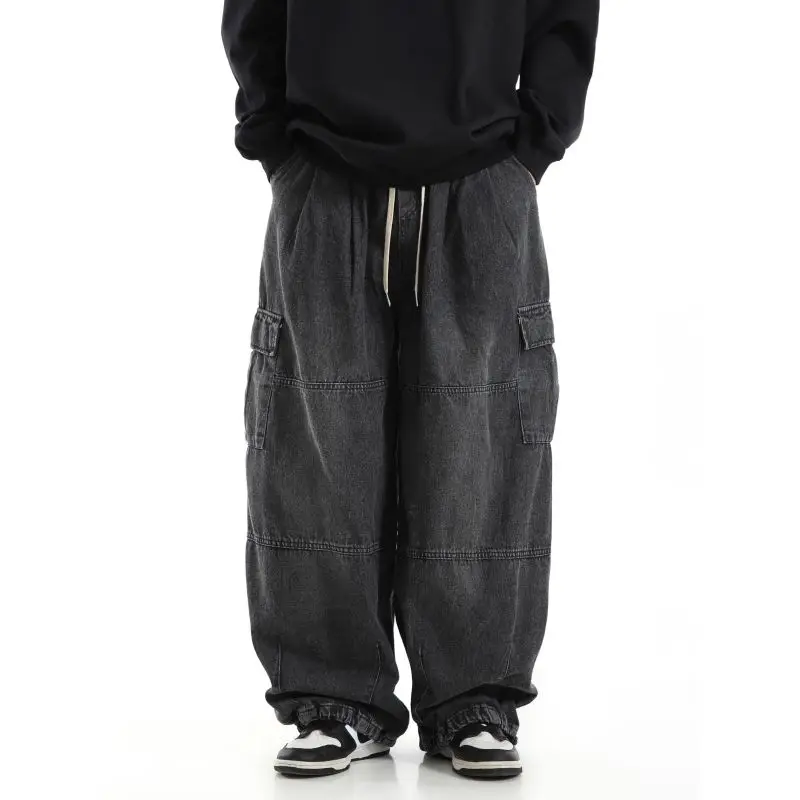 Black Baggy Cargo Jeans Trousers Men Casual Wide leg Jogging Pants Oversize Vintage Straight Loose Work Jeans Pants Soft Comfort thumbnail 3