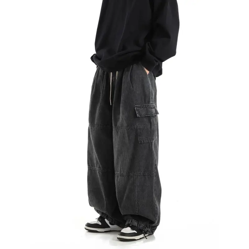 Black Baggy Cargo Jeans Trousers Men Casual Wide leg Jogging Pants Oversize Vintage Straight Loose Work Jeans Pants Soft Comfort thumbnail 2