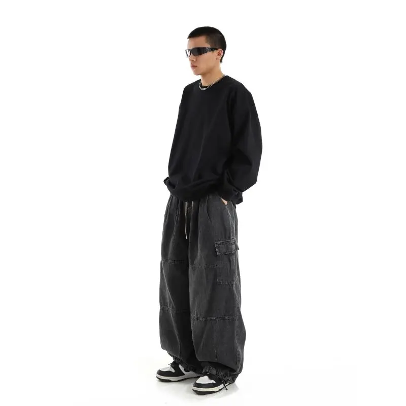 Black Baggy Cargo Jeans Trousers Men Casual Wide leg Jogging Pants Oversize Vintage Straight Loose Work Jeans Pants Soft Comfort thumbnail 4