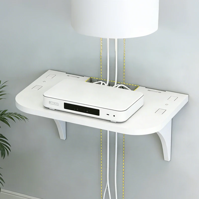 Wall Mount Floating Shelf with Hook Router Camera Power Strip Projector Set Top Box Hanging Storage Holder Home Office Organizer thumbnail 2