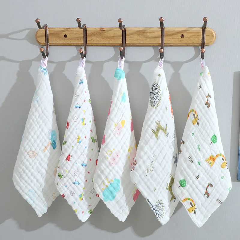 5pcs/lot Muslin 6 layers Cotton Soft Baby Towels Baby Face Towel Handkerchief Bathing Feeding Face Washcloth Wipe Burp Cloth thumbnail 2